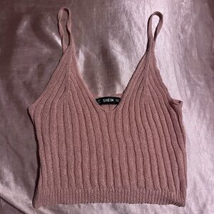 SHEIN Dusty Pink Ribbed Knit Tank Top